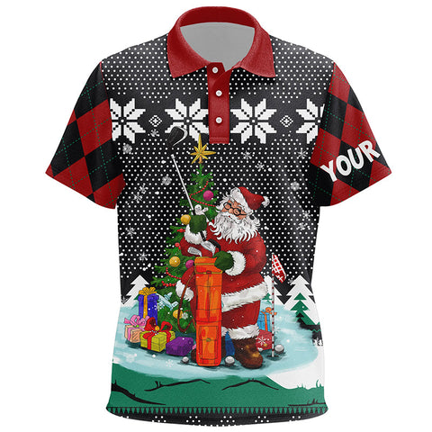 Santa Playing Golf Ugly Christmas Kids Polo Shirts Custom Argyle Pattern Funny Golf Shirts For Kid LDT1027