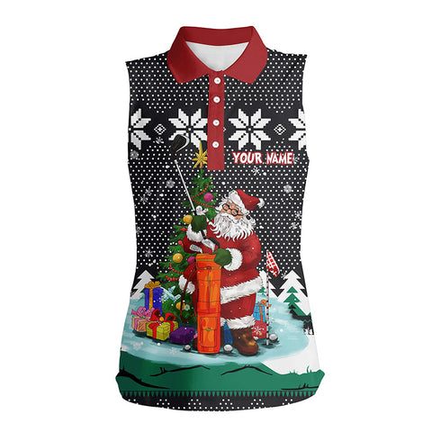 Womens Sleeveless Polo Shirt Santa Play Golf Ugly Christmas Custom Argyle Funny Golf Shirts For Women LDT1027