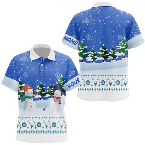 Snowman Blue Christmas Kids Golf Polo Shirt Custom Golf Shirts For Kid Winter Holiday Golf Gifts LDT0498