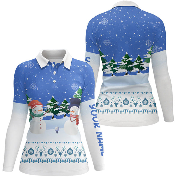 Snowman Blue Christmas Golf Polo Shirt Custom Golf Shirts For Women Winter Holiday Golf Gifts LDT0498