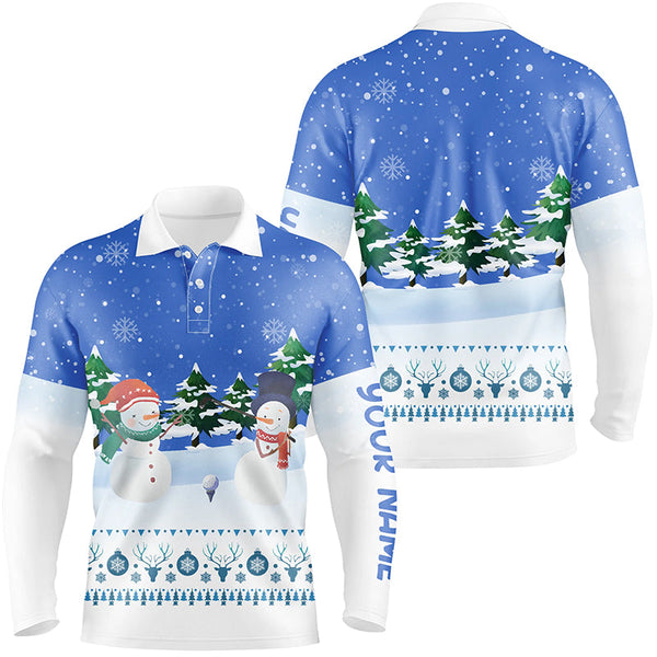 Snowman Blue Christmas Mens Golf Polo Shirt Custom Golf Shirts For Men Winter Holiday Golf Gifts LDT0498