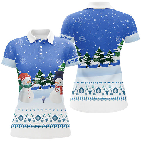 Snowman Blue Christmas Golf Polo Shirt Custom Golf Shirts For Women Winter Holiday Golf Gifts LDT0498