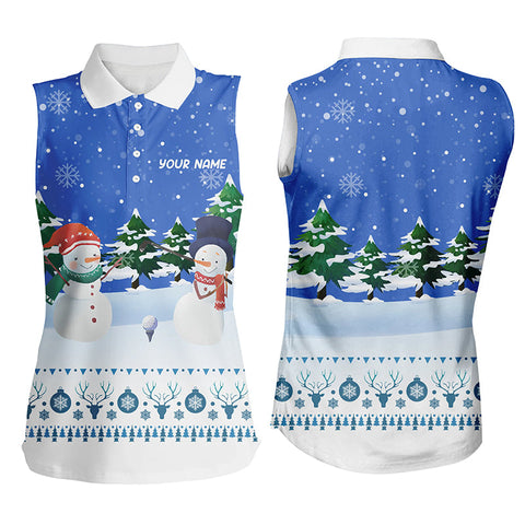 Snowman Christmas Womens Sleeveless Polo Shirt Custom Golf Shirts For Women Winter Holiday Golf Gifts LDT0498