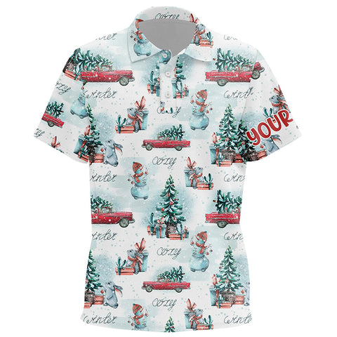 Watercolor Snowmen Christmas Trees Kids Golf Polo Shirt Custom Cozy Christmas Golf Shirts For Kid LDT0807