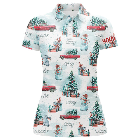 Watercolor Snowmen Christmas Tree Golf Polo Shirt Custom Cozy Christmas Golf Shirts For Women LDT0807