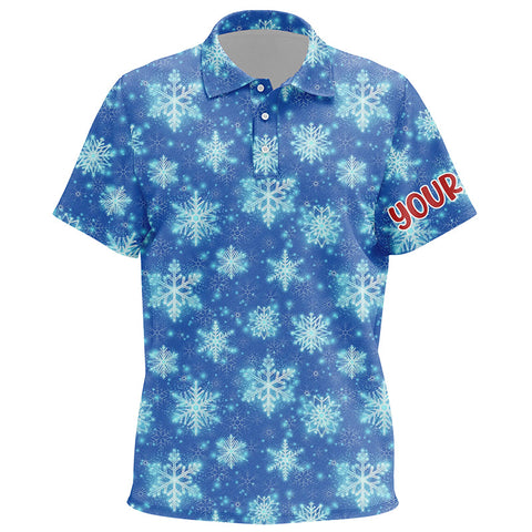 Christmas Glitter With Snowflakes Blue Golf Kids Polo Shirts Custom Christmas Golf Gifts For Kid LDT0808
