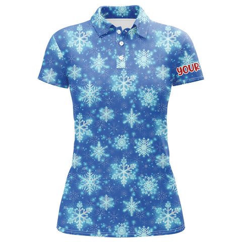 Christmas Glitter With Snowflakes Blue Golf Polo Shirts Custom Christmas Golf Gifts For Women LDT0808