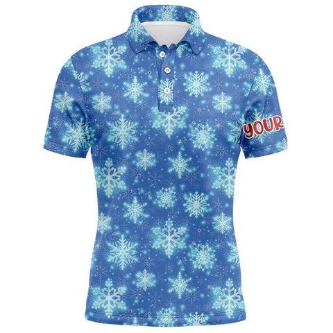 Christmas Glitter With Snowflakes Blue Golf Mens Polo Shirts Custom Christmas Golf Gifts For Men LDT0808