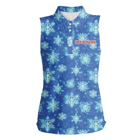 Christmas Glitter With Snowflakes Womens Sleeveless Polo Shirt Custom Christmas Golf Gifts For Women LDT0808