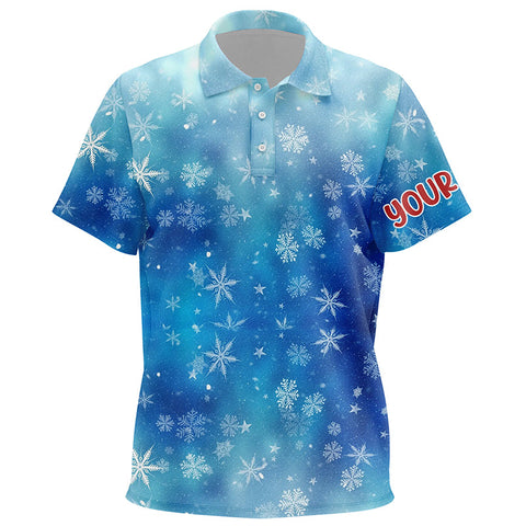 Snowflakes And Blurred Lights Blue Christmas Golf Kids Polo Shirts Custom Golf Shirts For Kid LDT0809