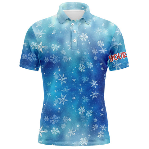 Snowflakes And Blurred Lights Blue Christmas Golf Men Polo Shirts Custom Golf Shirts For Men LDT0809