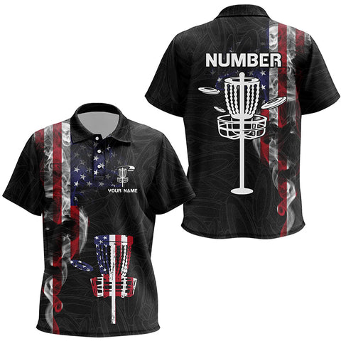 Smoky American Flag Kids Disc Golf Tops Custom Patriotic Disc Golf Shirts For Kid Disc Golf Basket LDT1036