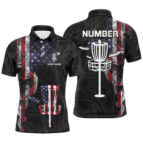 Smoky American Flag Mens Disc Golf Tops Custom Patriotic Disc Golf Shirts For Men Disc Golf Basket LDT1036