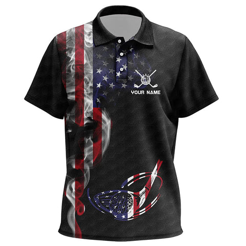 Smoky American Flag Kids Golf Polo Shirts Custom Patriotic Golf Tops For Kid Golf Pattern Shirt LDT1037