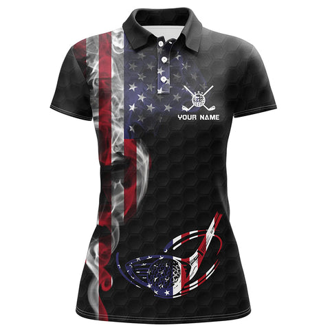 Smoky American Flag Womens Golf Polo Shirts Custom Patriotic Golf Tops For Women Golf Pattern LDT1037