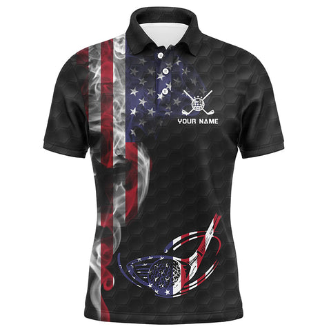 Smoky American Flag Mens Golf Polo Shirts Custom Patriotic Golf Tops For Men Golf Pattern Shirt LDT1037