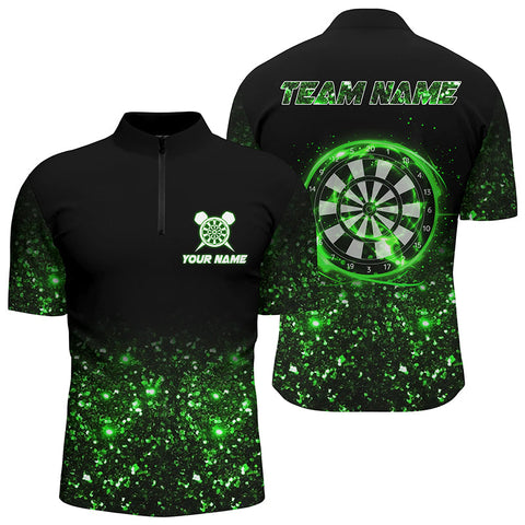 Black Green Light Darts Quarter Zip Shirt Custom Darts Shirt For Men Dart Team Jerseys LDT1447