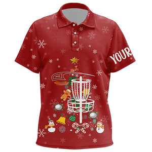 Personalized Kids Disc Golf Basket Red Christmas Polo Shirt Custom Cool Disc Golf Gifts For Kid LDT0827