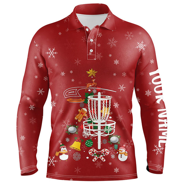 Personalized Disc Golf Basket Red Christmas Mens Polo Shirt Custom Cool Disc Golf Gifts For Men LDT0827