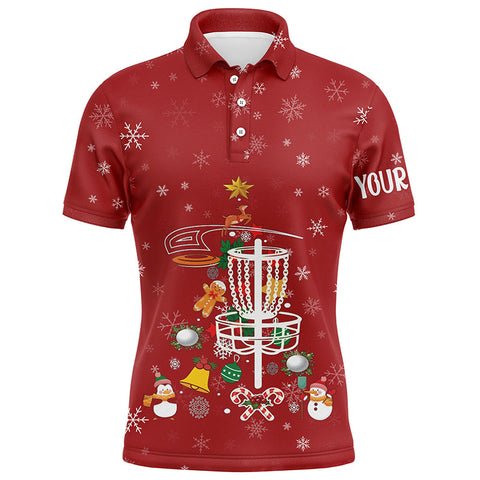Personalized Disc Golf Basket Red Christmas Mens Polo Shirt Custom Cool Disc Golf Gifts For Men LDT0827
