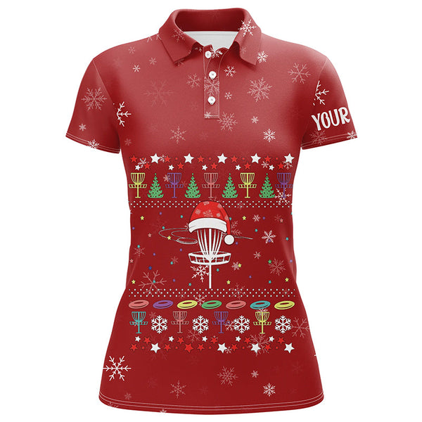 Personalized Disc Golf Basket Red Christmas Polo Shirt Custom Cool Disc Golf Gifts For Women LDT0828