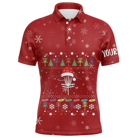 Personalized Mens Disc Golf Basket Red Christmas Polo Shirt Custom Cool Disc Golf Gifts For Men LDT0828