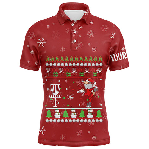 Customized Santa Playing Disc Golf Red Christmas Mens Polo Shirt Cool Disc Golf Gifts For Men LDT0829