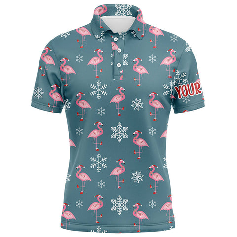 Cute Pink Flamingo Wearing Santa Hat Christmas Golf Mens Polo Shirt Custom Golf Gifts For Men LDT0831