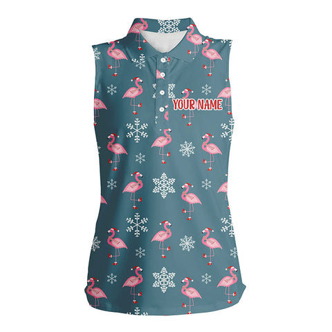 Cute Pink Flamingo Wearing Santa Hat Christmas Women Sleeveless Polo Shirt Custom Golf Gift For Women LDT0831