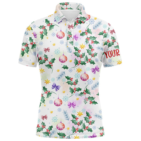 Colorful Watercolor Christmas Mens Golf Polo Shirt Custom Golf Shirts For Men Cool Golf Gifts LDT0832