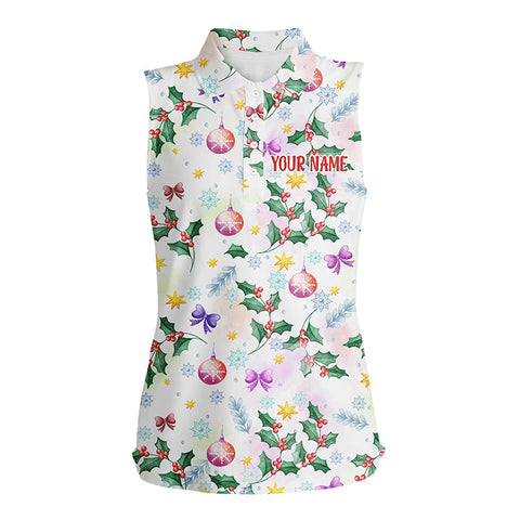 Colorful Watercolor Christmas Womens Sleeveless Polo Shirt Custom Golf Tops For Women Cool Golf Gifts LDT0832