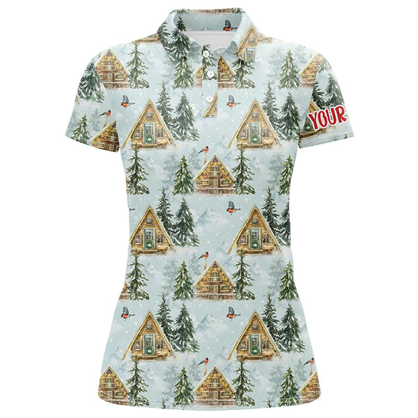 Watercolor Winter Cozy Forest Christmas Golf Polo Shirts Custom Women Golf Tops Golfing Gifts LDT0833