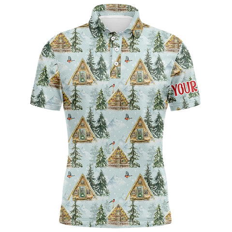 Watercolor Winter Cozy Forest Christmas Golf Men Polo Shirts Custom Men Golf Tops Golfing Gifts LDT0833
