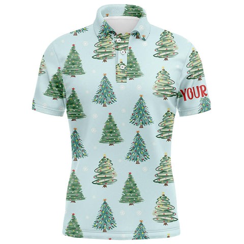 Watercolor Christmas Trees Seamless Pattern Mens Golf Polo Shirts Funny Golf Tops For Men LDT0834