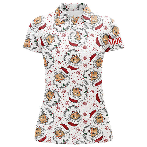 Vintage Cartoon Santa Claus With Snow Christmas Golf Polo Shirt Custom Cute Womens Golf Tops LDT0835