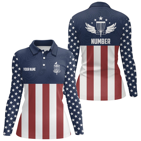 American Flag Golf Course Disc Golf Polo Shirts Custom Patriotic Disc Golf Shirts For Women LDT0521