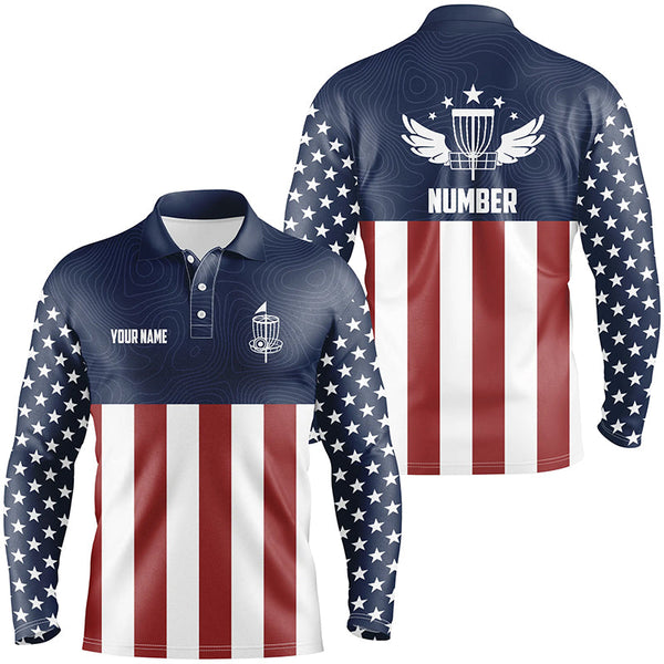 American Flag Golf Course Mens Disc Golf Polo Shirts Custom Patriotic Disc Golf Shirts For Men LDT0521