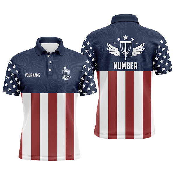 American Flag Golf Course Mens Disc Golf Polo Shirts Custom Patriotic Disc Golf Shirts For Men LDT0521