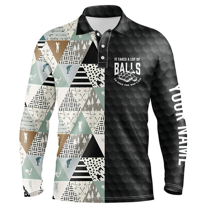 It Takes A Lot Of Balls Geometric Pattern Mens Golf Polo Shirts Customized Golf Gifts For Men LDT1049