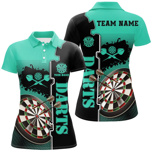 Personalized Turquoise Black Darts Polo Shirt Custom Darts Shirt For Women Dart Jerseys LDT1449