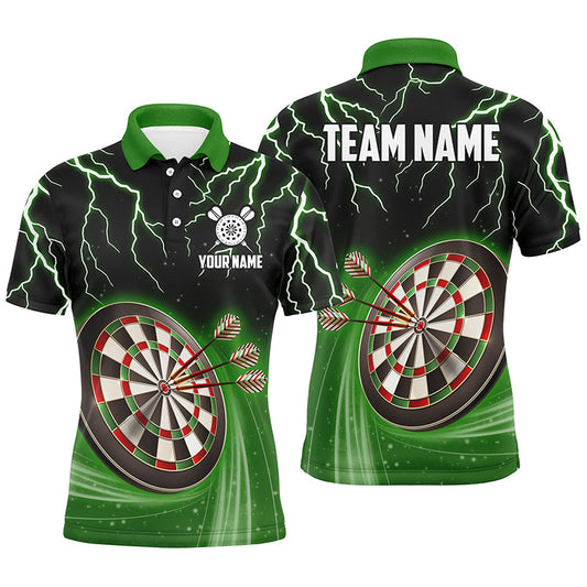 Green Thunder Lightning Mens Darts Polo Shirt Custom Darts Shirt For Men Dart Jerseys LDT1454