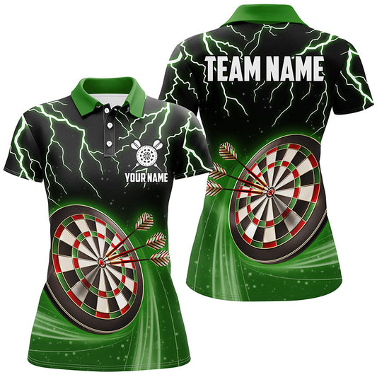Green Thunder Lightning Womens Darts Polo Shirt Custom Darts Shirt For Women Dart Jerseys LDT1454
