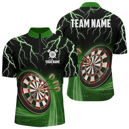 Green Thunder Lightning Darts Quarter Zip Shirt Custom Darts Shirt For Men Dart Jerseys LDT1454