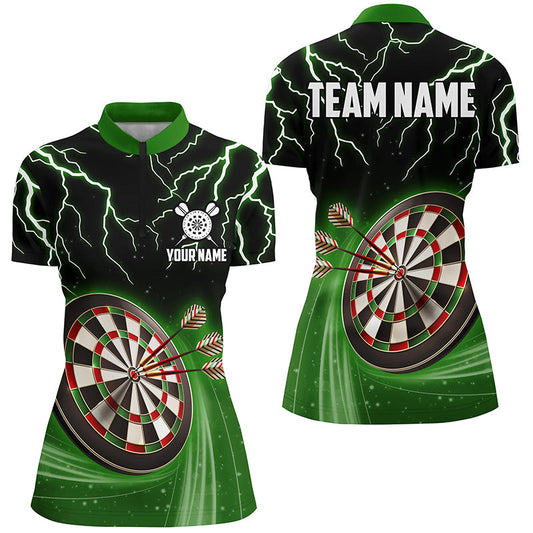 Green Thunder Lightning Darts Quarter Zip Shirt Custom Darts Shirt For Women Dart Jerseys LDT1454