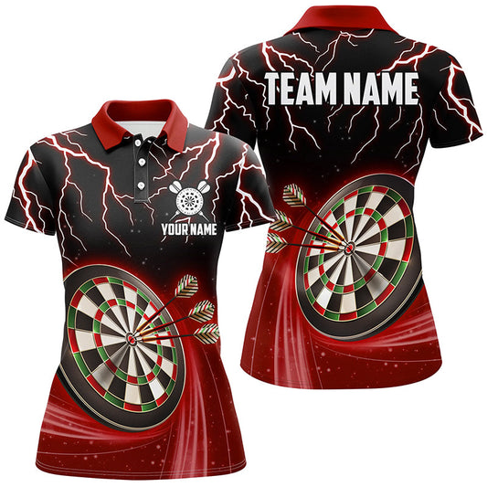 Red Thunder Lightning Womens Darts Polo Shirt Custom Darts Shirt For Women Dart Jerseys LDT1455