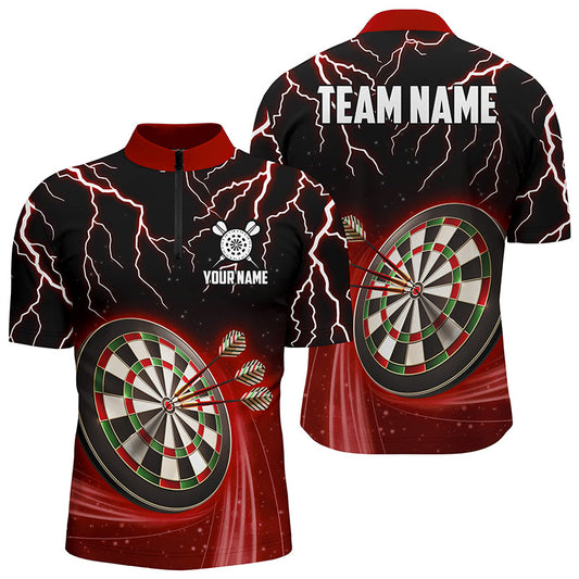 Red Thunder Lightning Mens Darts Quarter Zip Shirt Custom Darts Shirt For Men Dart Jerseys LDT1455