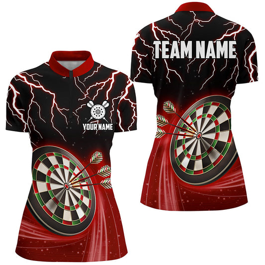 Red Thunder Lightning Darts Quarter Zip Shirt Custom Darts Shirt For Women Dart Jerseys LDT1455