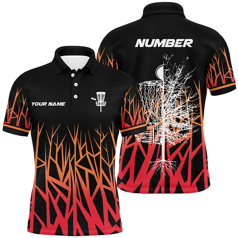 Personalized Disc Golf Basket Tree Red Gradient Mens Polo Shirts Disc Golf Shirts For Men Golf gifts LDT1058