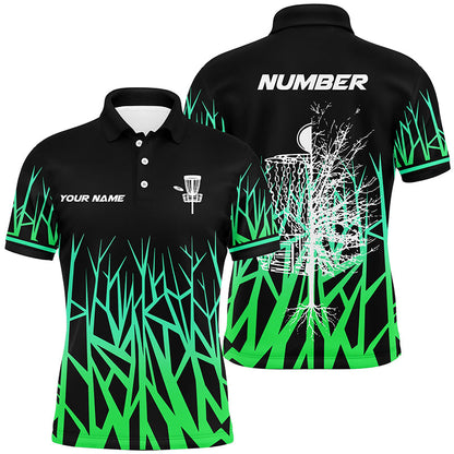 Personalized Disc Golf Basket Tree Green Gradient Mens Polo Shirt Disc Golf Shirts For Men Golf gifts LDT1059