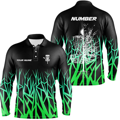 Personalized Disc Golf Basket Tree Green Gradient Mens Polo Shirt Disc Golf Shirts For Men Golf gifts LDT1059